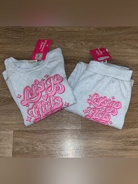 Gray Track Joggers & Sweatshirt Set with Pink Script Logo